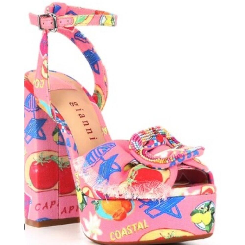 NWOB Gianni Bini Pink Linen Tobias Cabpri Platform Heels Sandals